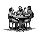 old mong drinking 3 friends in table mountain peak surrounded tattoo design idea