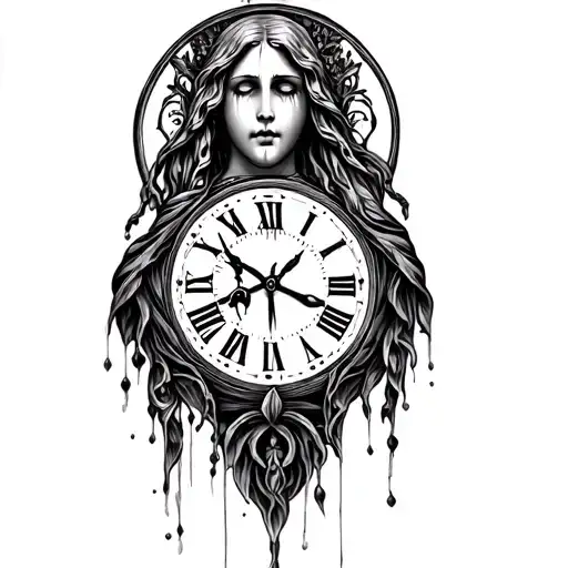 mary crying clock tattoo design idea