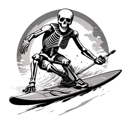 i really like surfing and skiing and skeletons tattoo design idea