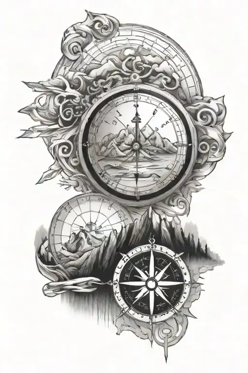 Shoulder and mid arm sleeve, about John 14:6(i am the way the truth and the light) include a compass and mountain range tattoo design idea
