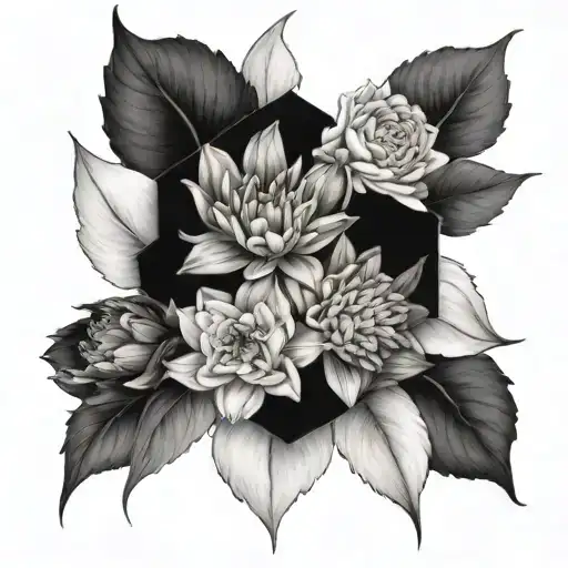 daffodils, jonquils, chrysanthemum and peony in a bouquet for a small tattoo tattoo design idea