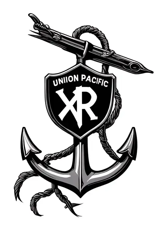 US Navy Anchor and Union Pacific Railroad shield staring tattoo design idea