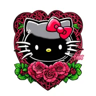 hello kitty with Celtic heart background representing the client's love tattoo design idea
