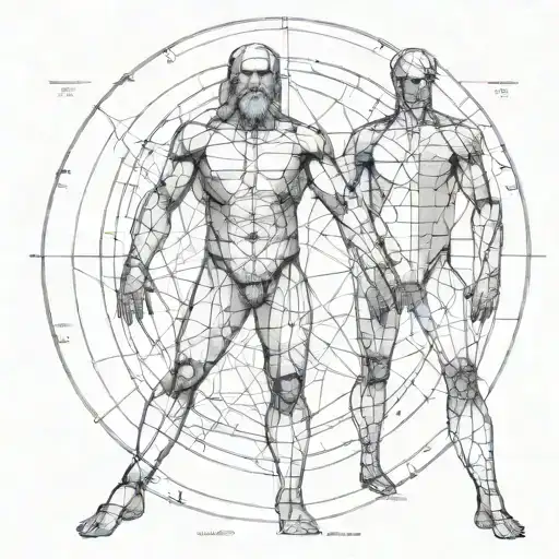 The Vitruvian Man mix fat man and normal size man with little mucles tattoo design idea