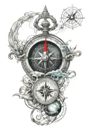 time, compass, chances, future and aquarius zodiac sign tattoo design idea