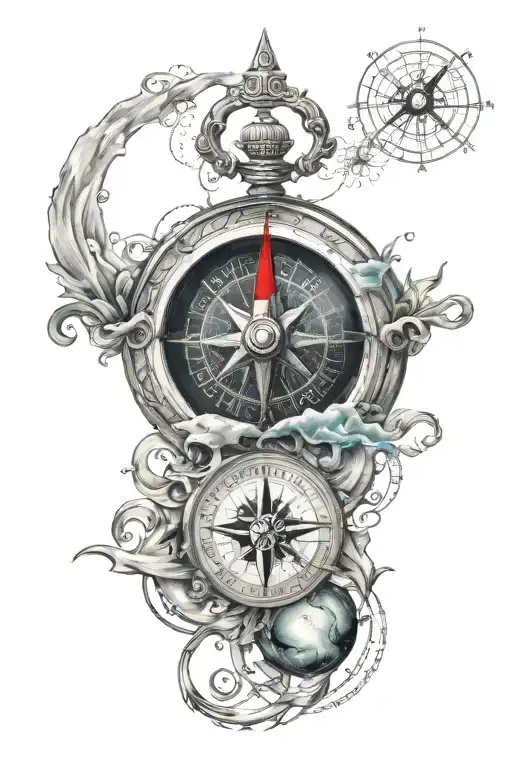time, compass, chances, future and aquarius zodiac sign tattoo design idea