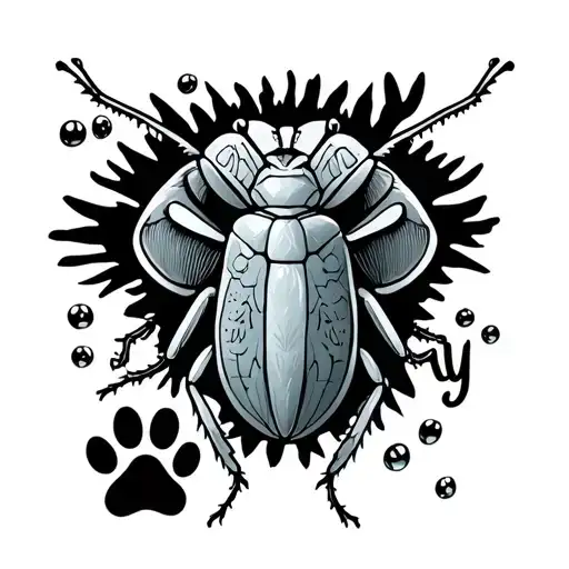 Bubbles a katydid bug the words marvey and Katy and paw prints tattoo design idea