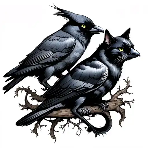 crows cats witchy tattoo tattoo design idea