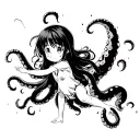 The tentacles are holding the anime girl in air, trying to spread her legs. The girl looks down with wide eyes blushing. tattoo design idea