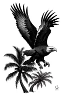 palm trees with eagle soaring tattoo design idea