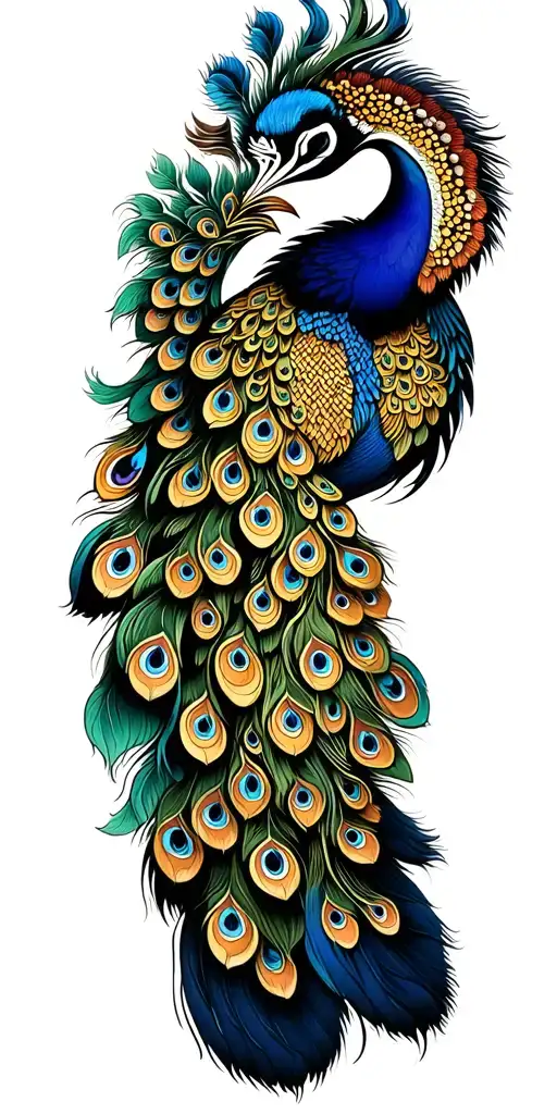 a Japanese style peacock that is made of paisley designs tattoo design idea