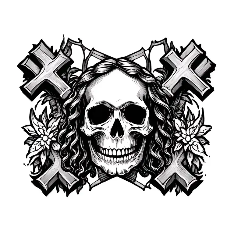 skull and crosses jesus cross tattoo design idea