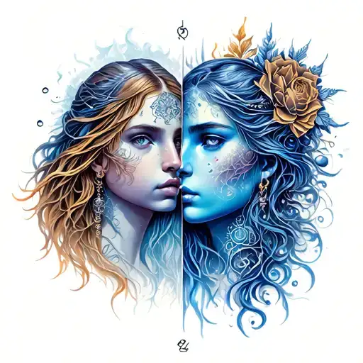 aquarius and virgo zodiac sign tattoo design idea