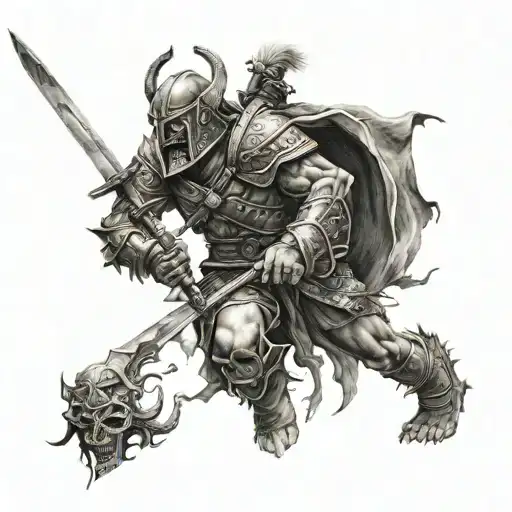 warrior battling inner demons tattoo design idea