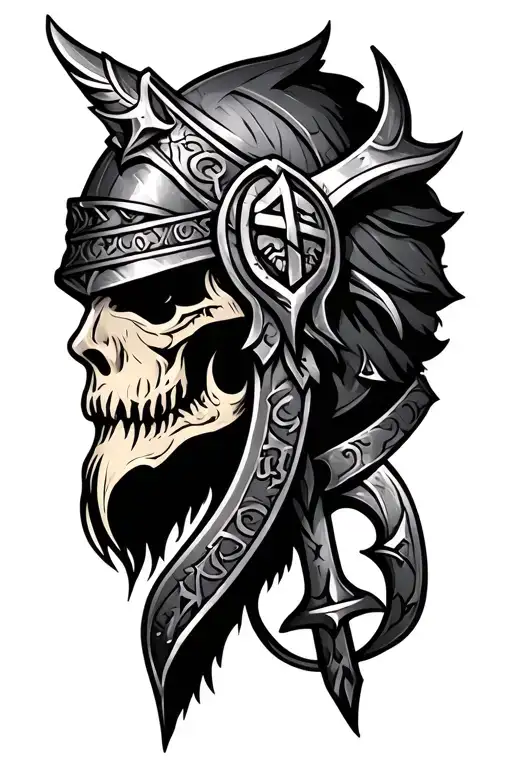 Military with metal and Viking runes tattoo design idea