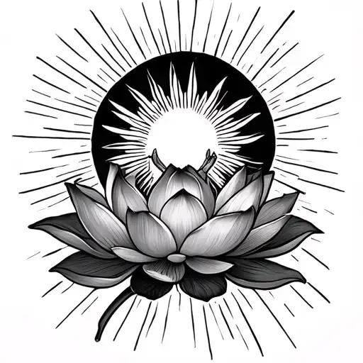 Lotus And sun rays rising tattoo design idea