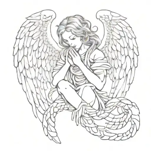 A praying angel is wrapped around a scolopendra tattoo design idea