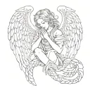 A praying angel is wrapped around a scolopendra tattoo design idea