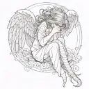 A praying angel is wrapped around a scolopendra tattoo design idea