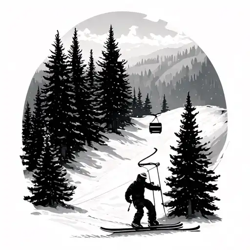 ski gondola and trees tattoo design idea