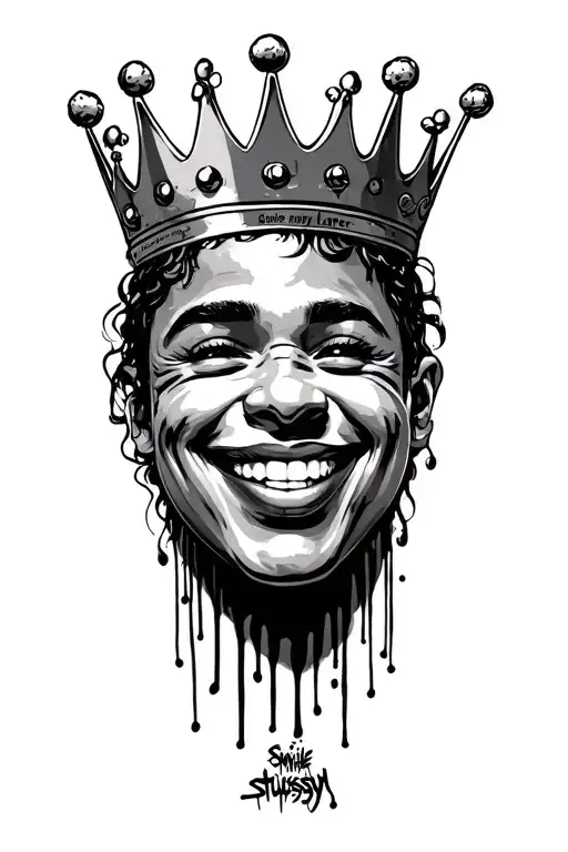 stussy s with a crown smile now cry later sublime sun stuck of 80' hip hop tapes with flash fill  tattoo design idea