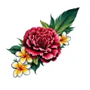 carnation, plumeria floral feather crown tattoo design idea