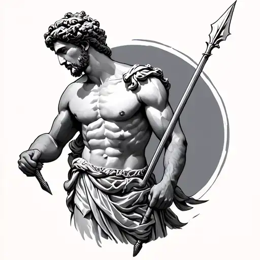 Adonis Greek god with spear in hand classical style  tattoo design idea