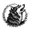 wolf howling wolf surrounded tattoo design idea