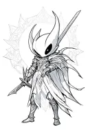 hollow knight holding a sword, mystical patterns inspired tattoo design idea