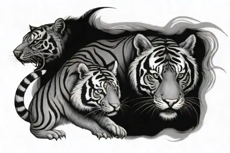 tiger and dog and rat playing tattoo design idea