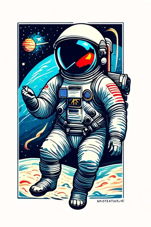 astronaut floating in space tattoo design idea