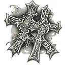 two chrome hearts crosses overlapping eachother with a design behind them tattoo design idea