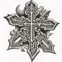 two chrome hearts crosses overlapping eachother with a design behind them tattoo design idea
