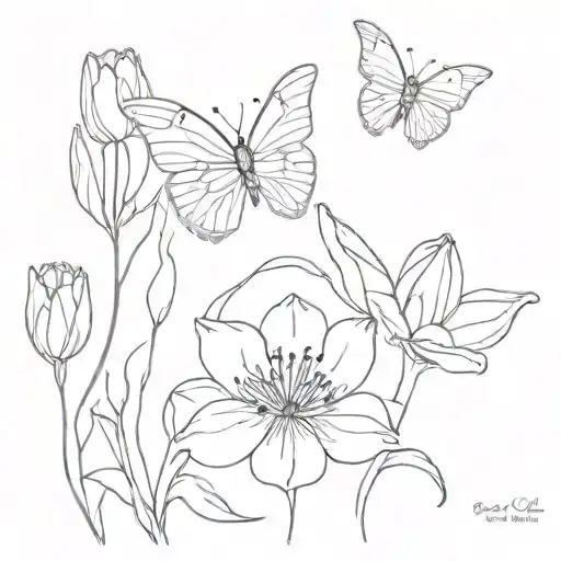 butterfly and tulips  tattoo design idea