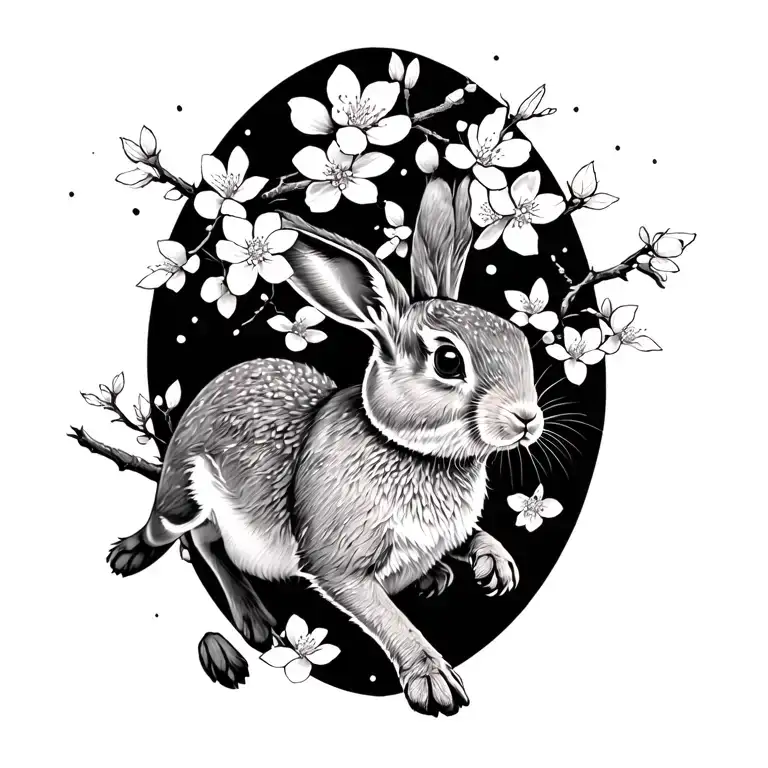 cherry blossoms and a hare running tattoo design idea