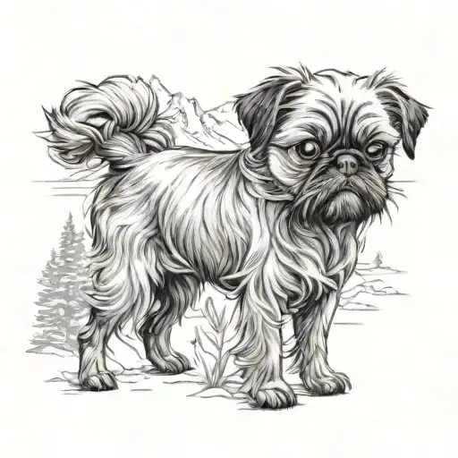 Brussels griffon mountain peaks tattoo design idea