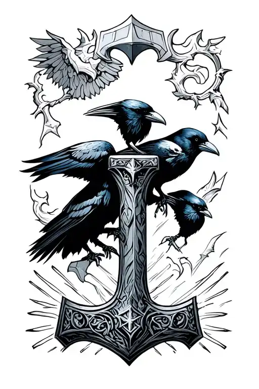 Crows and Thor's Hammer tattoo design idea