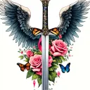 wings with sword and roses with a cancer ribbon and monarch butterflies tattoo design idea