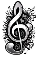 treble clef with notes, hearts and a stave tattoo design idea