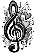 treble clef with notes, hearts and a stave tattoo design idea