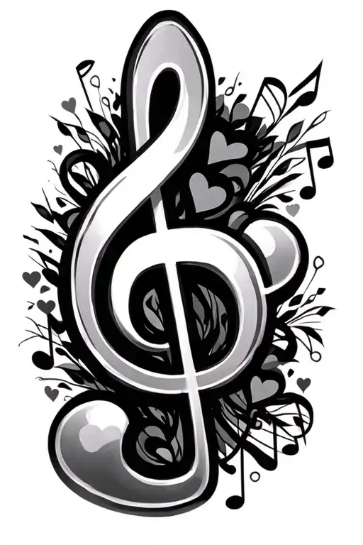 treble clef with notes, hearts and a stave tattoo design idea