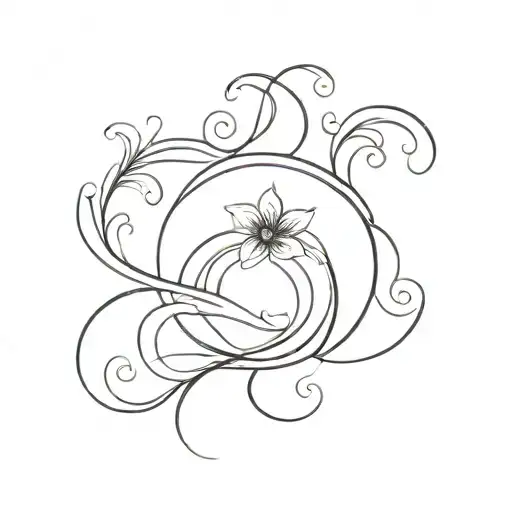 A minimalist wave design with a small flower blooming at the crest, representing your love for summer and the ocean tattoo design idea