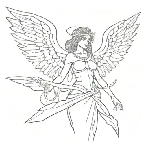 Legion Angel. Minimalism. Ancient Greece. Girl. Wings. Logo. Minimalism tattoo design idea