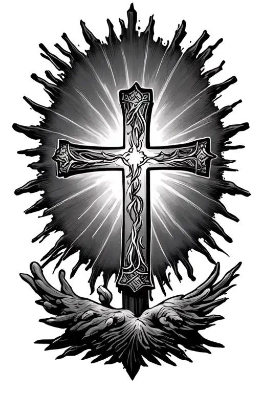 06.04.2002 - 30.03.2023 Liam forever my brother cross with sun rays  tattoo design idea