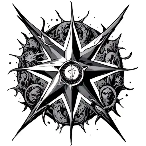 chaos star with gods of haos emblents tattoo design idea