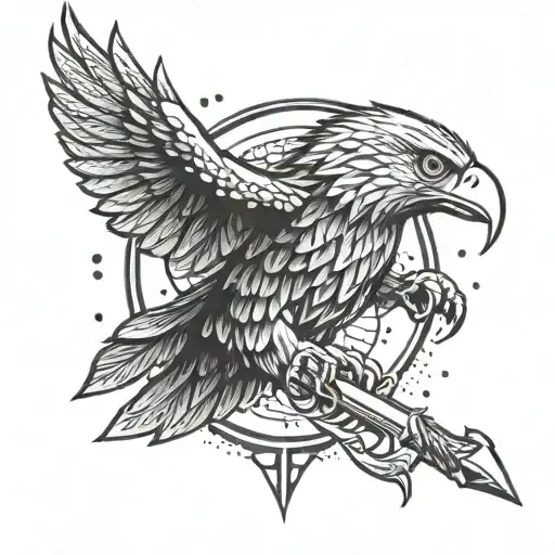 A dynamic tattoo design showcasing a fierce eagle clutching a dagger in its talons, symbolizing strength and agility in the world of E sports tattoo design idea