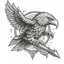 A dynamic tattoo design showcasing a fierce eagle clutching a dagger in its talons, symbolizing strength and agility in the world of E sports tattoo design idea