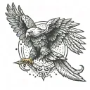 A dynamic tattoo design showcasing a fierce eagle clutching a dagger in its talons, symbolizing strength and agility in the world of E sports tattoo design idea