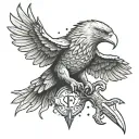 A dynamic tattoo design showcasing a fierce eagle clutching a dagger in its talons, symbolizing strength and agility in the world of E sports tattoo design idea