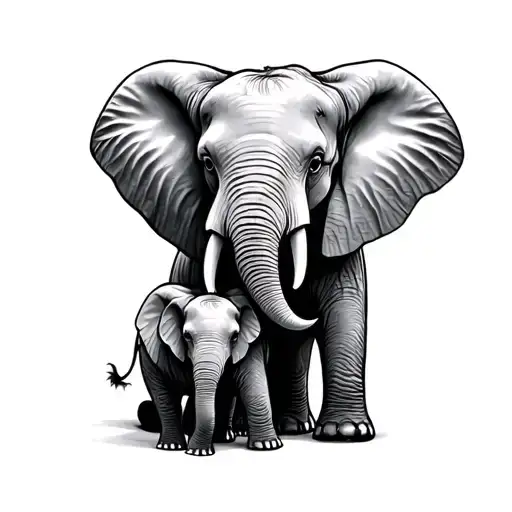 elephant and baby elephant sitting facing forward tattoo design idea
